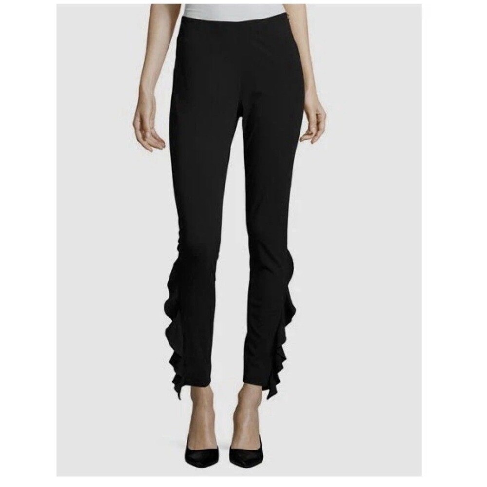 IRO Fholan Black Ruffle Hem Trousers Dress Pants Mid Rise Ankle Sz 42 Large 10